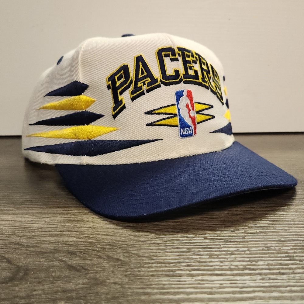 Vintage Logo Athletic Indiana Pacers Diamond Cut NBA Snap Back Hat Yellow Blue